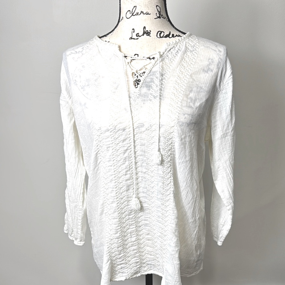 Ralph Lauren Blouse White Sheer Coastal Relaxed Fit Vacation Swim Cruise S